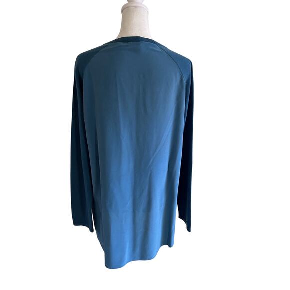 Saks Fifth Ave Tunic Silk Cashmere Blue SZL Top Lightweight Long Sleeve Classic - Picture 2 of 11